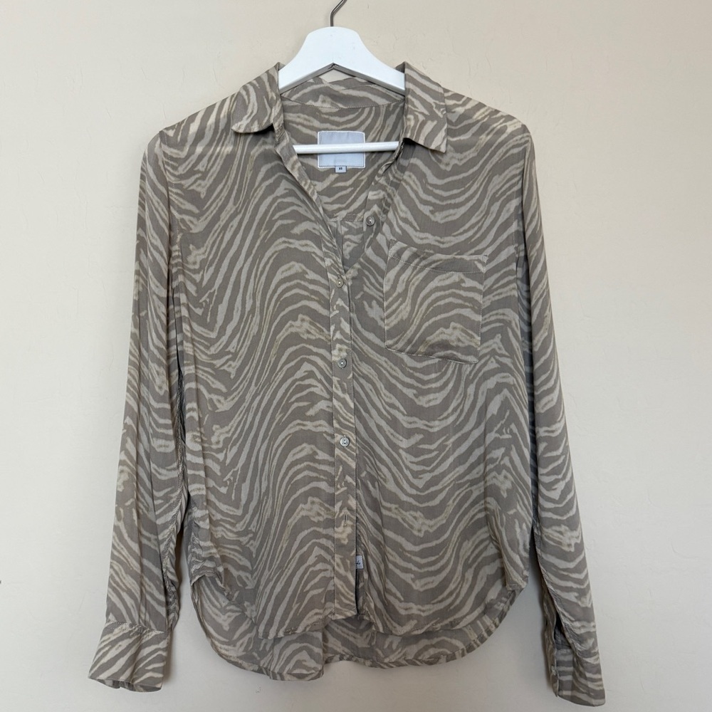 Rails Josephine Animal Print Top Zebra Semi Sheer Button Up Lightweight Rayon XS